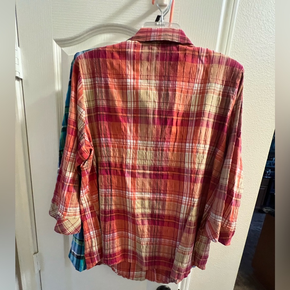 2- 18 women one Red plaid and one Blue plaid button down tops - Picture 5 of 8